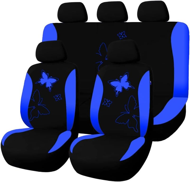 Sandfren Car Seat Covers, 9PCS Butterfly Print High Back Vehicle Front Seat & Rear Bench Protector, Breathable Automotive Interior Chair Accessories, Universal for SUV Sedan Truck (Blue) - Image 1